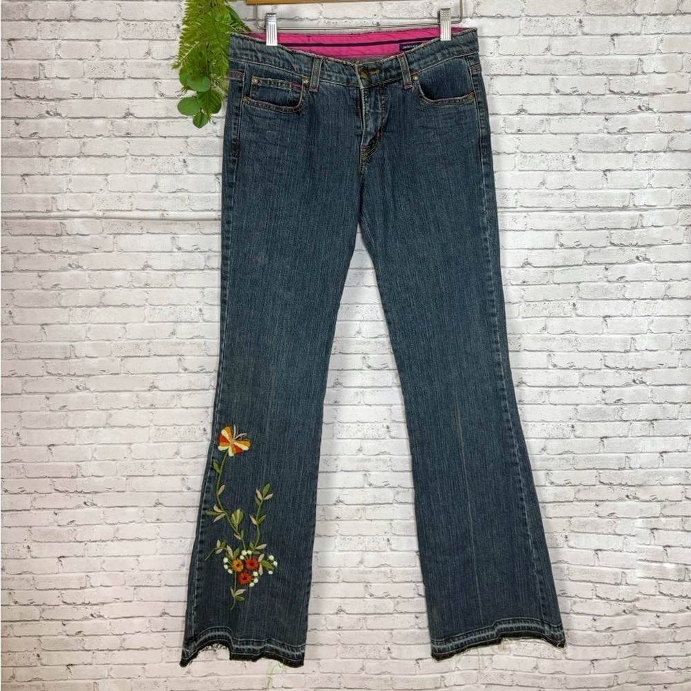 Vintage Y2K Butterfly Flower Embroidered Hippie Lowcut Jeans - Picture 4 of 6